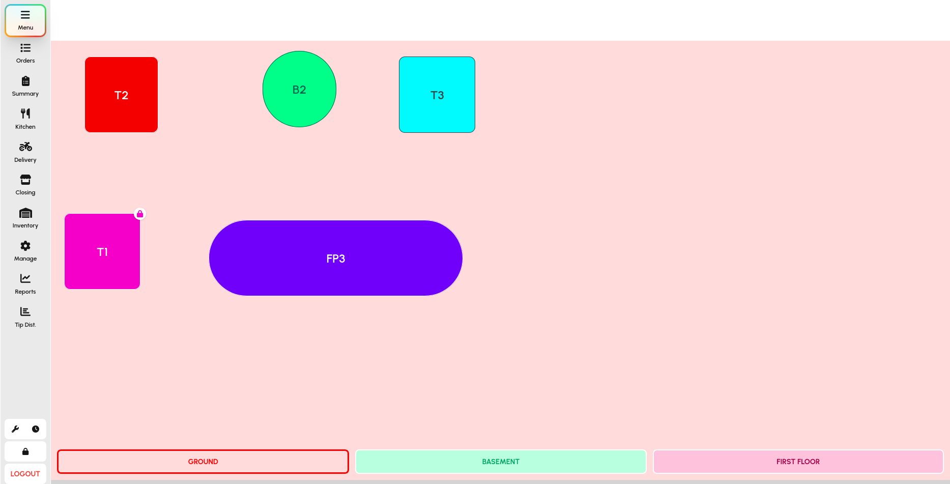 Restaurant floor plan screenshot