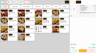 Restaurant suite menu layout