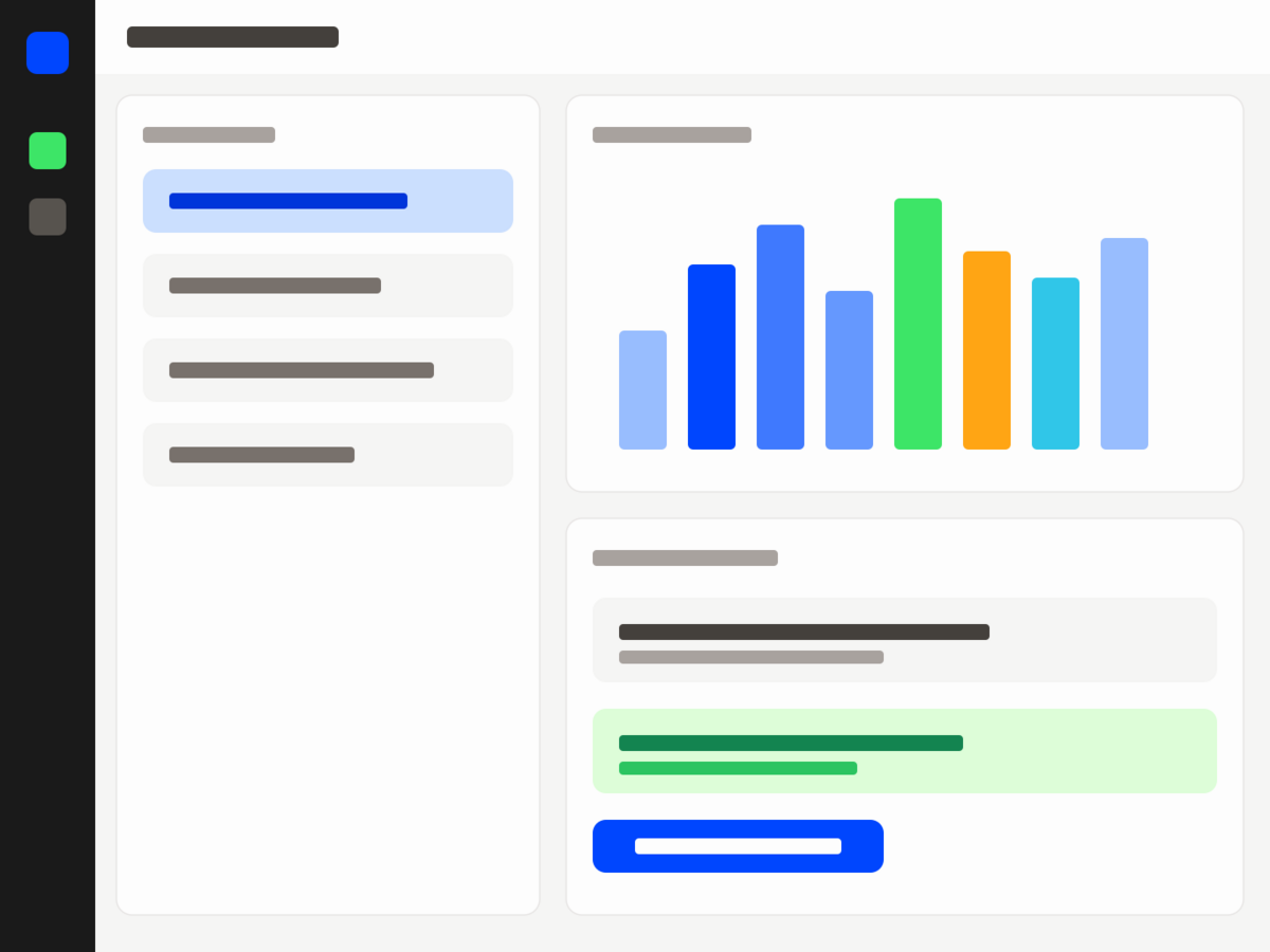 Business intelligence console with question prompts and insight cards