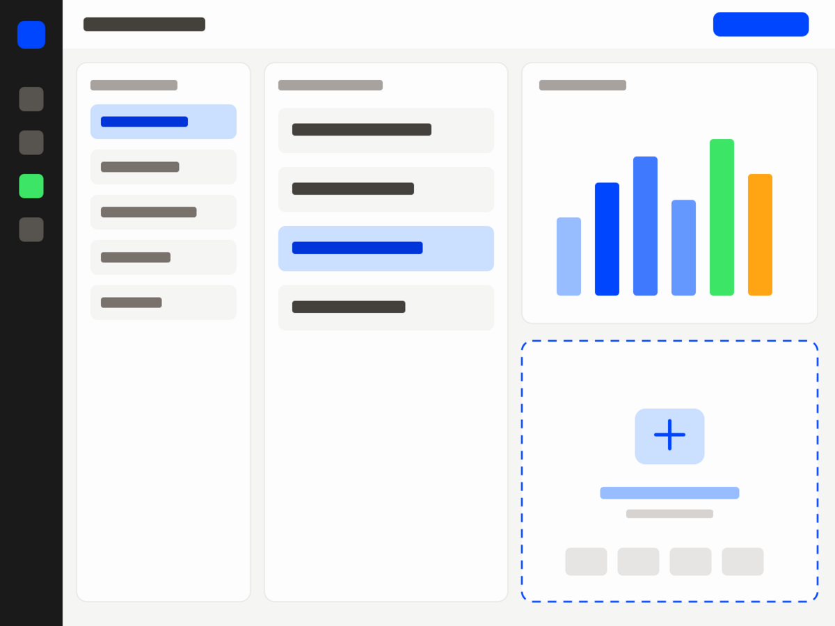 AI reporting hub with analytics categories and Smart Import document upload
